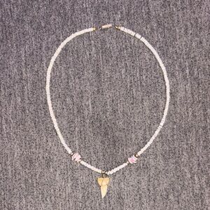 Elegant White and Gold Necklace with Shark Tooth.